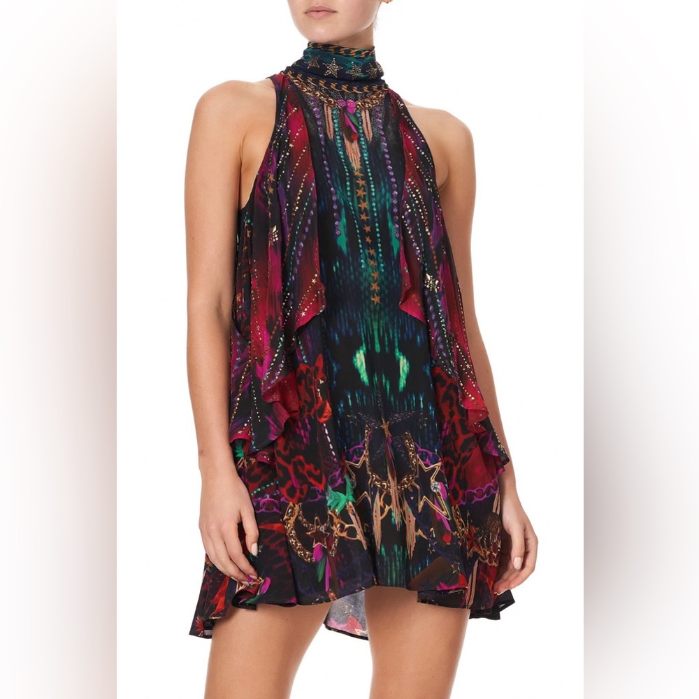 NWT Camilla Rocket Woman Neck Tie Short Dress